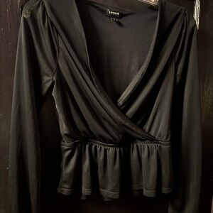 Express Black Long Sleeve Wrap Blouse